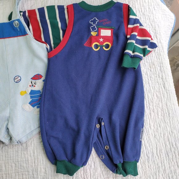 Vintage 70s 80s Baby Boy Lot Set of 5 TShirt Overalls Jumpsuit Blue 6/9 Months - Picture 11 of 16